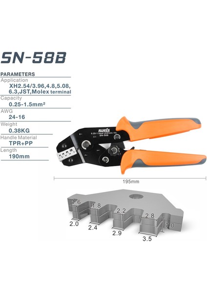IWS-58B Stili Iwıss SN-58B=28B+48B Tel Sıkma Pensesi ² Kutu Tab Sm2.5 Xh2.54 Terminaller Kiti Elektrik El Aletleri (Yurt Dışından)