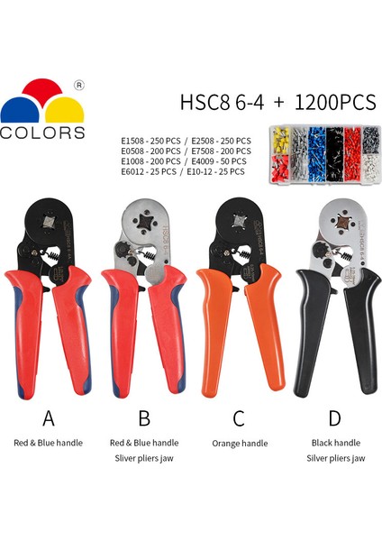 Hsc8 6-4 1200PCS Tarzı B Hsc8 Presleme Pense Hsc Tüp Tip Iğne Terminal Kutu Seti Mini Basınç Teli Halka Aletleri (Yurt Dışından)
