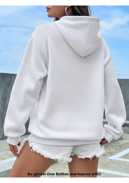 Kadın Beyaz Kapüşonlu Kanguru Cepli Sweatshirt modelleri