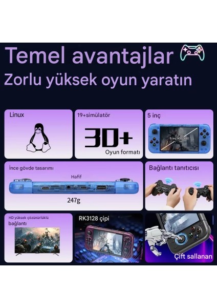 RG50XX 20.000 Oyun Retro Taşınabilir Oyun Konsolu 5 Inç IPS Ekran Dört Çekirdekli 64GB modelleri