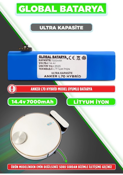 Anker Eufy Robovac L70 Hybrid Uyumlu Akıllı Robot Süpürge Bataryası 14.4V 7000MAH Li-Ion Pil (Ultra Kapasite)