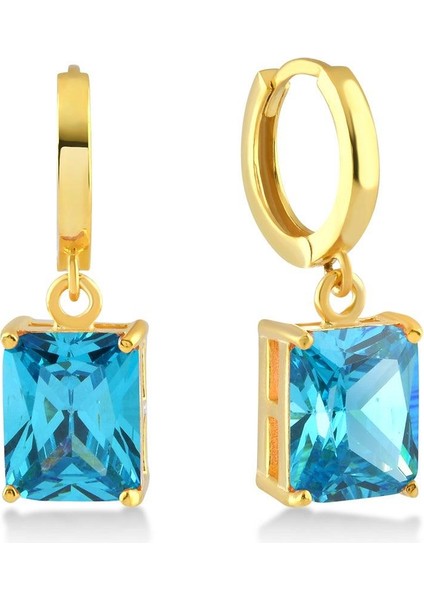 Aquamarine Zirconia Taşlı Büyük Baget Kesim Küpe