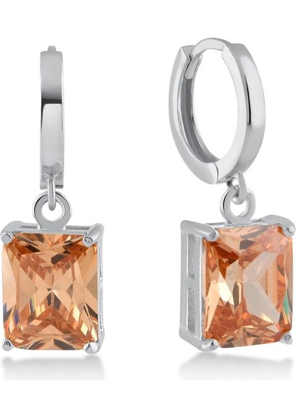 Champagne Zirconia Taşlı Büyük Baget Kesim Küpe
