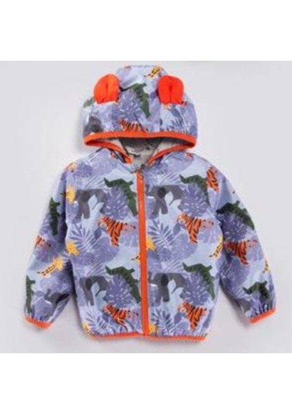Zürafa Aslan Fil Figürlü Kapşonlu Pamuklu Astarlı Cepli Kız Erkek Bebek Yağmurluk Mont Tulum Çocuk