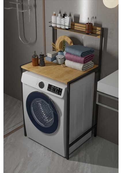 Ludlow Sepetli Metal Çamaşır Makinesi Üstü Düzenleyici Banyo Rafı Banyo Organizer LU08-SM