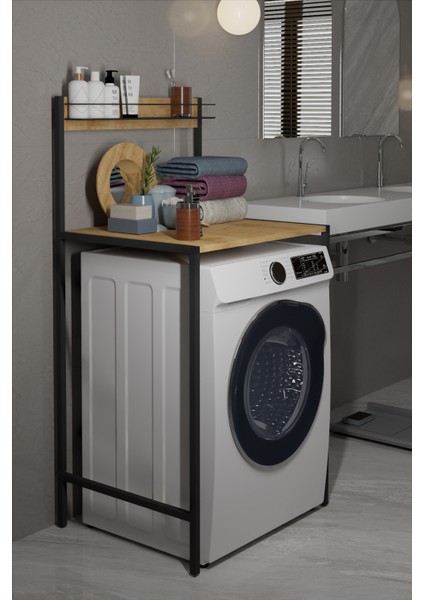 Ludlow Sepetli Metal Çamaşır Makinesi Üstü Düzenleyici Banyo Rafı Banyo Organizer LU08-SM