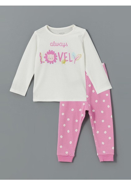 Lcw Baby Bisiklet Yaka Baskılı Kız Bebek Pijama Takımı