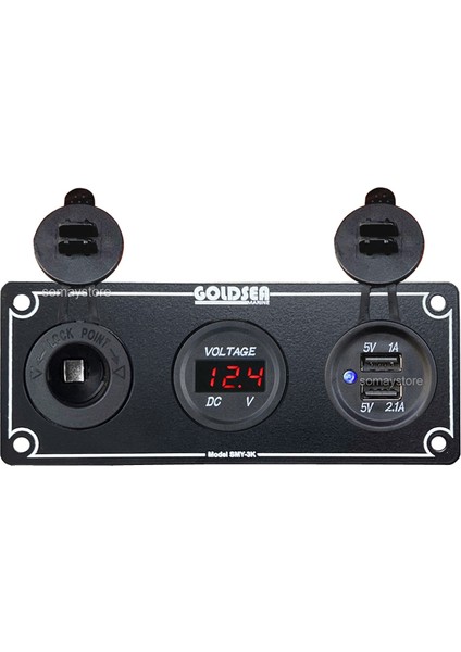 Marine Şarj + Voltmetre + Usb Soketi Metal Çerçeveli 12-24V 60x160mm