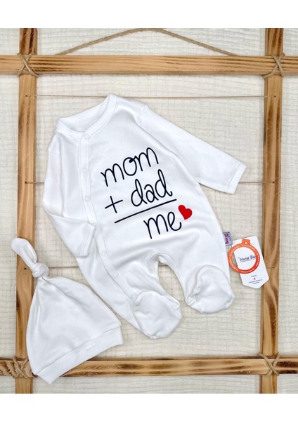 Unisex Mom+Dad Me Baskılı Pamuklu Mevsimlik Tulum
