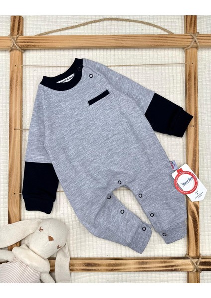 Erkek Bebek Önden Cepli Alttan Çıt-Çıtlı Tulum