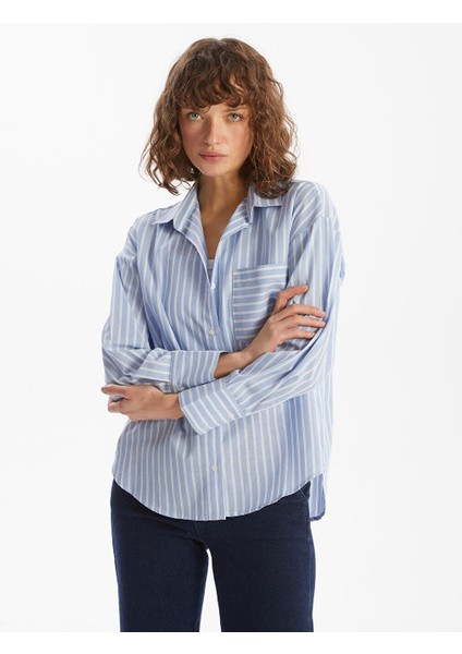 Lcw Vision Çizgili Oversize Oxford Kadın Gömlek