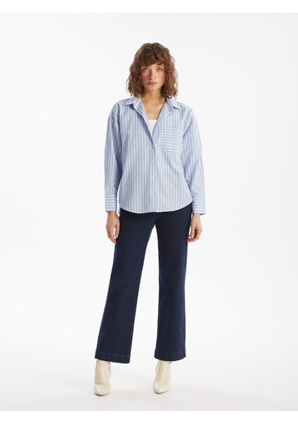 Lcw Vision Çizgili Oversize Oxford Kadın Gömlek