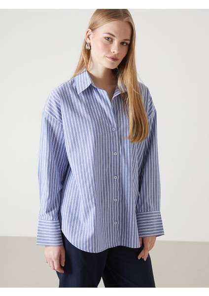 Lcw Vision Çizgili Oversize Poplin Kadın Gömlek
