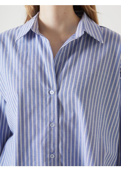Lcw Vision Çizgili Oversize Poplin Kadın Gömlek modelleri