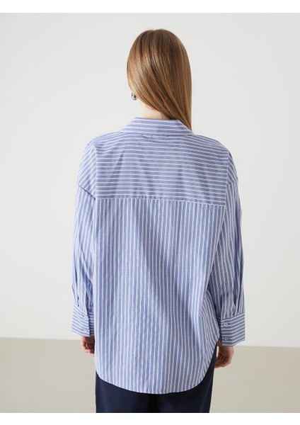 Lcw Vision Çizgili Oversize Poplin Kadın Gömlek fırsatları