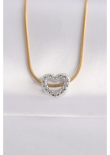 316L Çelik Zincir Altın Renk Zincirli Gümüş Renk Kalp Tasarımlı Kolye - TJ-BKO8609 indirimleri