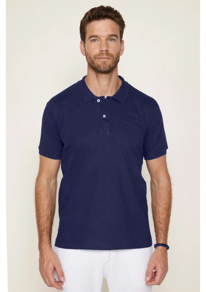 Erkek Slim Fit Dar Kesim Pamuklu Yumuşak Dokulu Serin Tutan Kumaş Düz Pike Lacivert Polo Yaka Tişört modelleri