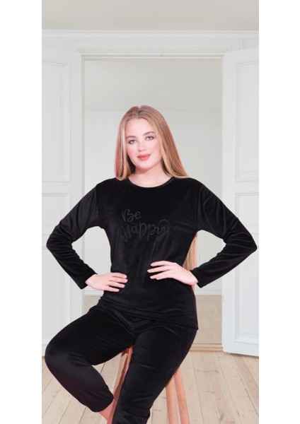 2553-1 Kadın Kadife Uzun Kol Pijama Takımı