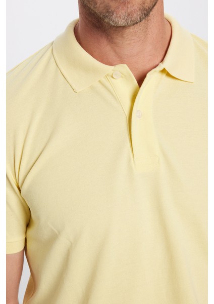 Erkek Slim Fit Dar Kesim Pamuklu Yumuşak Doku Nefes Alan Kumaş Kıvrılmaz Yaka Sarı Polo Yaka Tişört modelleri