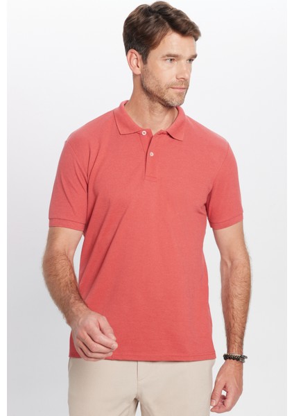 Erkek Slim Fit Dar Kesim Pamuklu Yumuşak Dokulu Serin Tutan Kumaş Düz Kiremit Renk Polo Yaka T-Shirt fiyatları