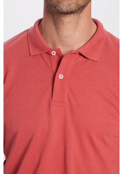 Erkek Slim Fit Dar Kesim Pamuklu Yumuşak Dokulu Serin Tutan Kumaş Düz Kiremit Renk Polo Yaka T-Shirt modelleri