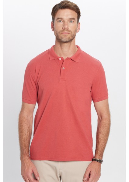 Erkek Slim Fit Dar Kesim Pamuklu Yumuşak Dokulu Serin Tutan Kumaş Düz Kiremit Renk Polo Yaka T-Shirt fırsatları
