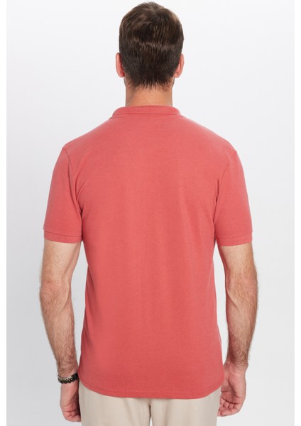 Erkek Slim Fit Dar Kesim Pamuklu Yumuşak Dokulu Serin Tutan Kumaş Düz Kiremit Renk Polo Yaka T-Shirt indirimleri