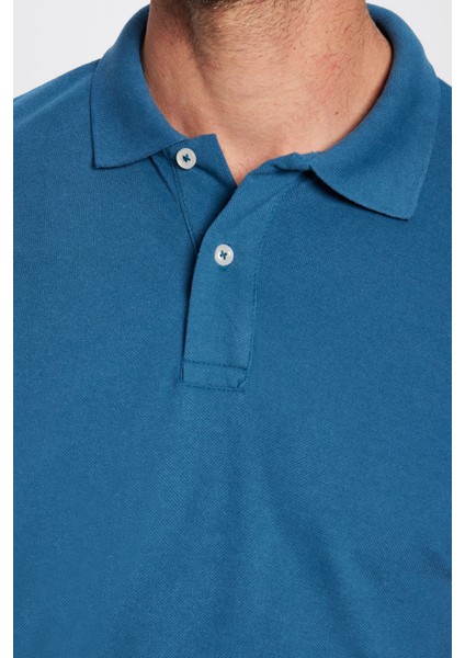 Erkek Slim Fit Dar Kesim Pamuklu Yumuşak Dokulu Serin Tutan Kumaş Düz Pike Petrol Polo Yaka Tişört