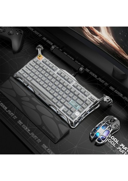 Mercury K1 Pro+M1 Pro Kablosuz Rgb Işıklı Mekanik Q Gaming Klavye ve Optik Mouse Seti, Gri