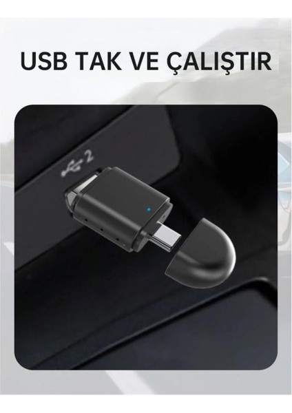 Mini 2in1 Kablosuz Carplay USB ve Type-C Uyumlu Araç Multimedya Dönüştürücü Adaptörü Siyah