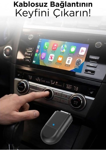 Mini 2in1 Kablosuz Carplay USB ve Type-C Uyumlu Araç Multimedya Dönüştürücü Adaptörü Siyah