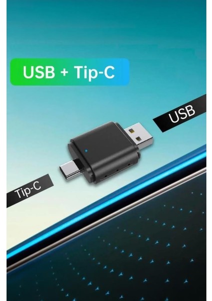 Mini 2in1 Kablosuz Carplay USB ve Type-C Uyumlu Araç Multimedya Dönüştürücü Adaptörü Siyah