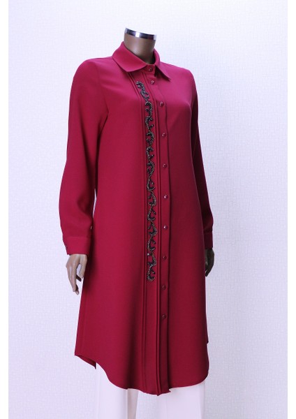 7001 Önü Taş Işlemeli Çımalı Düğmeli Gömlek Yaka Tunik Qys Tunik 7001 #23-03#
