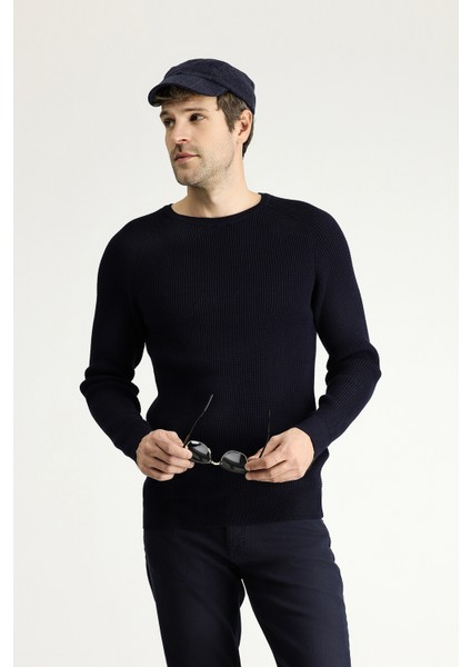 Bisiklet Yaka Slim Fit Dar Kesim Desenli Pamuklu Triko Kazak