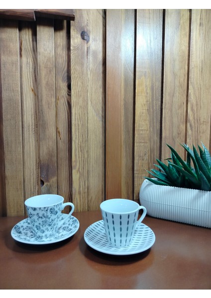 New Retro Porselen 2'li Kahve Fincanı Takımı 80 ml Siyah