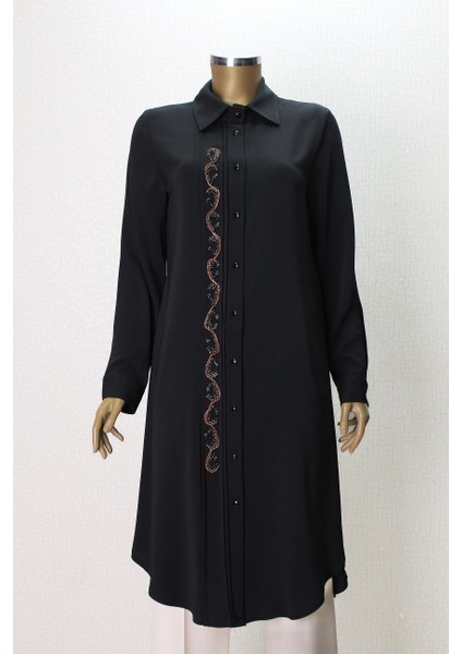 7001 Önü Taş Işlemeli Çımalı Düğmeli Gömlek Yaka Tunik Qys Tunik 7001 #23-03#