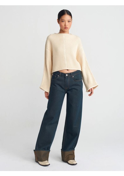 71763 Paçası Kıvrık Tintli Denim Pantolon