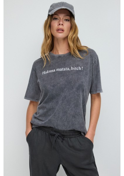 Slogan Baskılı Basic T-Shirt