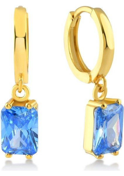 Aquamarine Zirconia Taşlı Küçük Baget Kesim Küpe