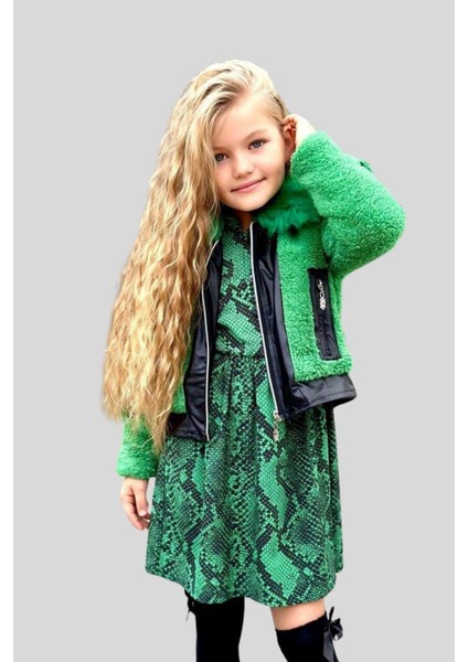 Peluş Ceketli Kız Çocuk Elbise Yeşil fiyatları