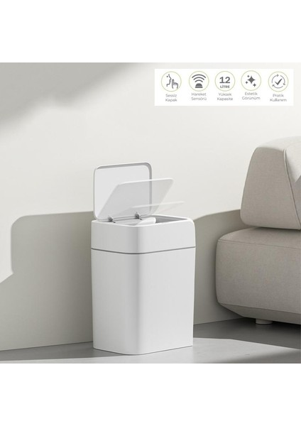 12 Litre Sensörlü Çöp Kovası Ofis Mutfak Banyo Çöp Kovası