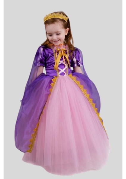 Rapunzel Uzun Kız Çocuk Kostüm