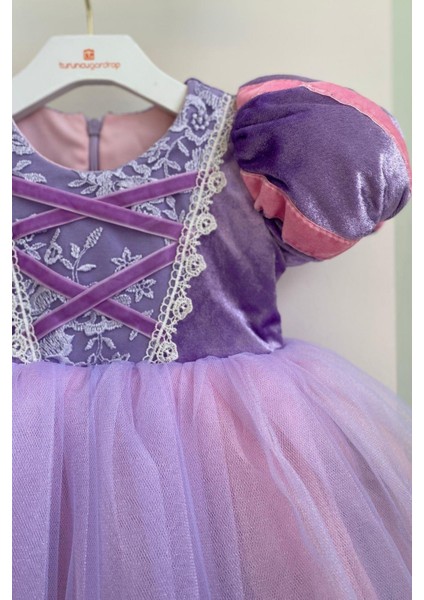 Rapunzel Kız Çocuk Kostüm Kadife Kollu Lila Hotcouture fiyatları