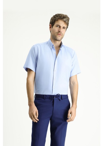 Kısa Kol Regular Fit Desenli Pamuklu Kolay Ütülenebilir Gömlek