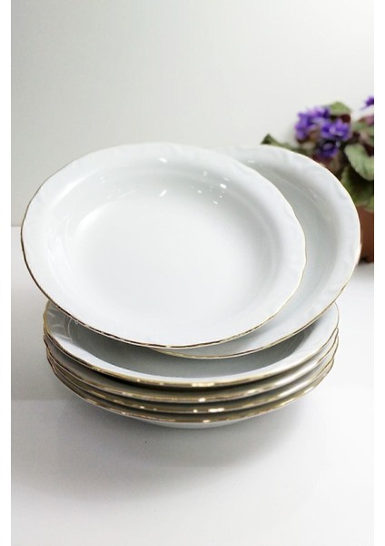 Porselen Çukur Yemek Tabak 6'lı Altın Yaldızlı 19 cm