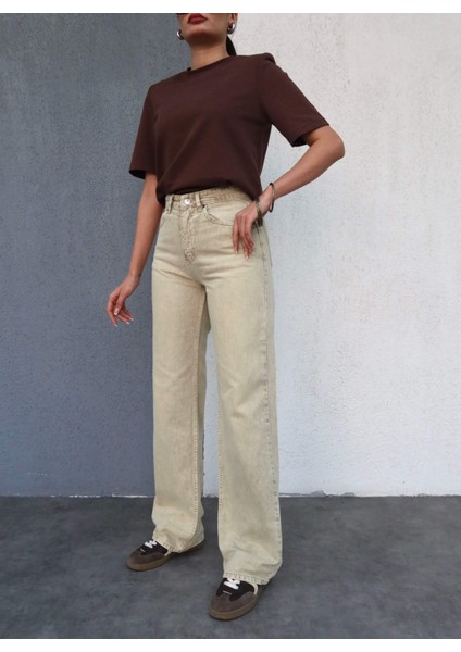 Bej Yıkamalı Straight Orj Jean