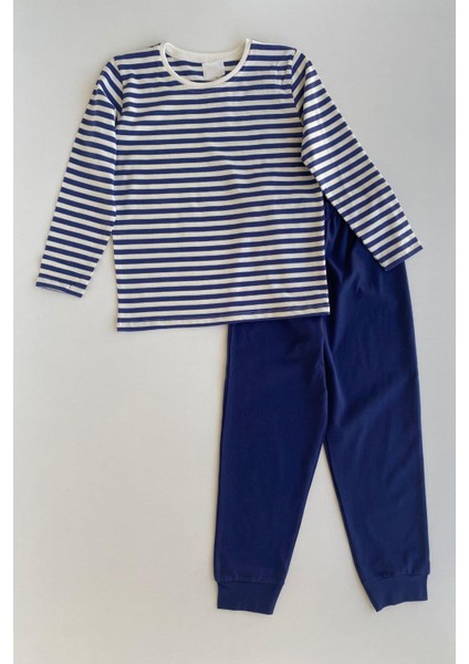 Çizgili Desen Erkek Çocuk Pijama Takımı Lacivert