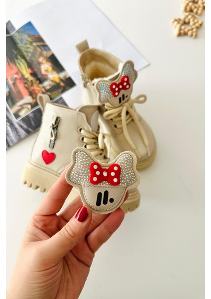 Ortopedik Kalp Detaylı Bağcıklı Fermuarlı kız çocuk bot - Krem modelleri