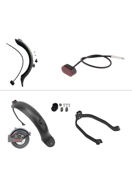 Xiaomi M365 Uyumlu Arka Çamurluk Stop Lambalı Set + Çamurluk Sabitleyicili Braket + Vida ve Kapakları