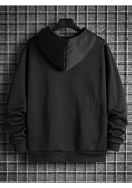 Unisex Siyah Kapüşonlu Kanguru Cepli Sweatshirt